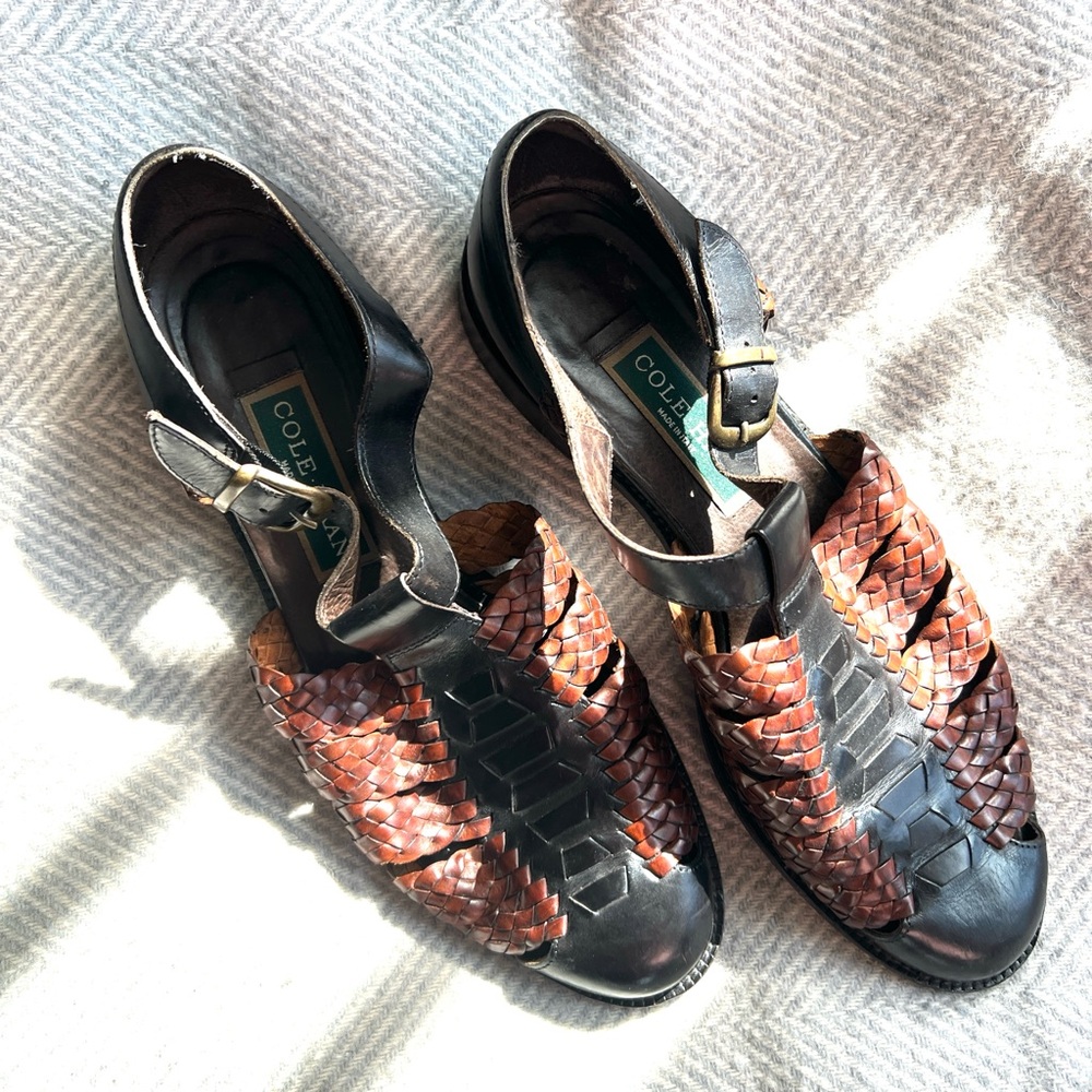 SOLD!!!
Cole Haan Women's Black and Brown Fisherman Sandals.